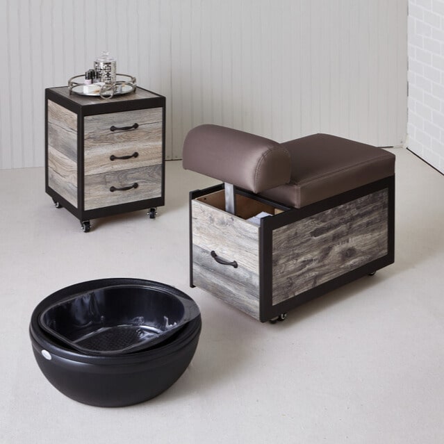 Belava Elora Pedicure Dolly mobile pedicure cart, adjustable foot rest, handcrafted in USA