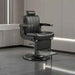 Belgrano Classic Barber Chair | Professional Hydraulic Barber Shop Chair by DIR - Black chair right side view indoor setting