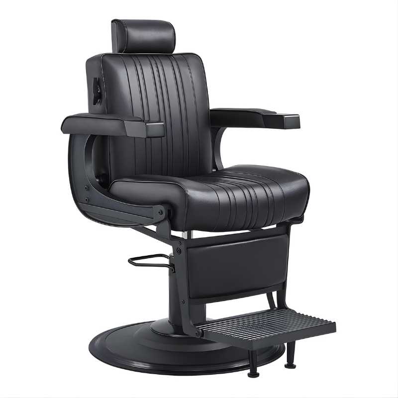 Belgrano Classic Barber Chair | Professional Hydraulic Barber Shop Chair by DIR Black barber chair with armrests and headrest on a white background