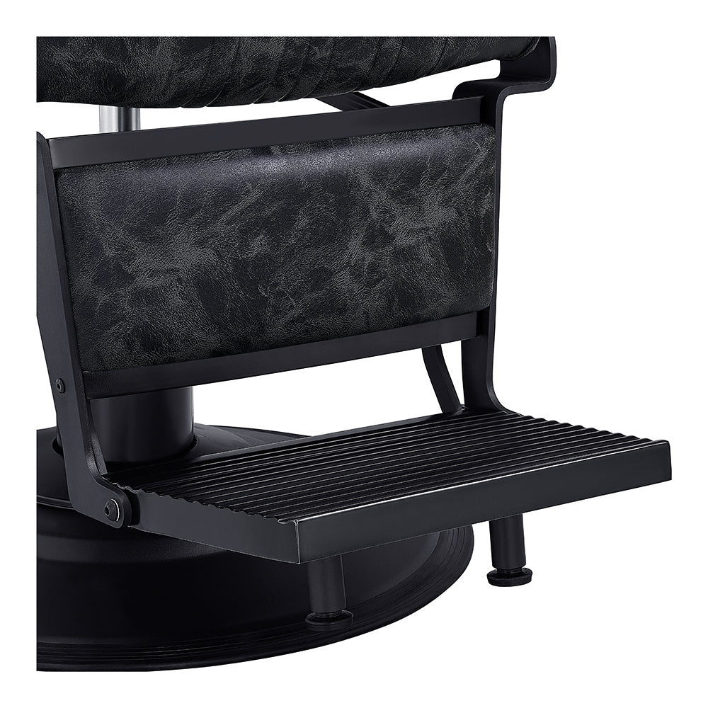 Black classic barber chair with heavy-duty hydraulic base for salon use