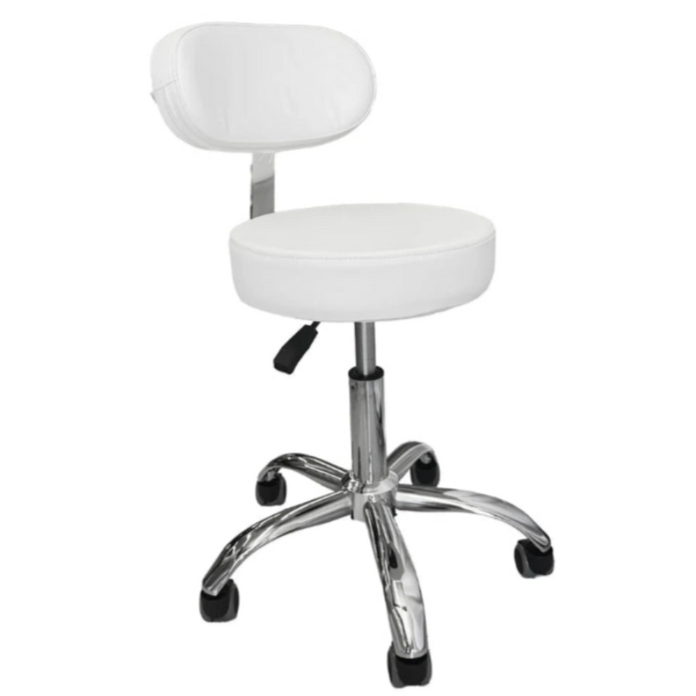 Rolling salon stool in white