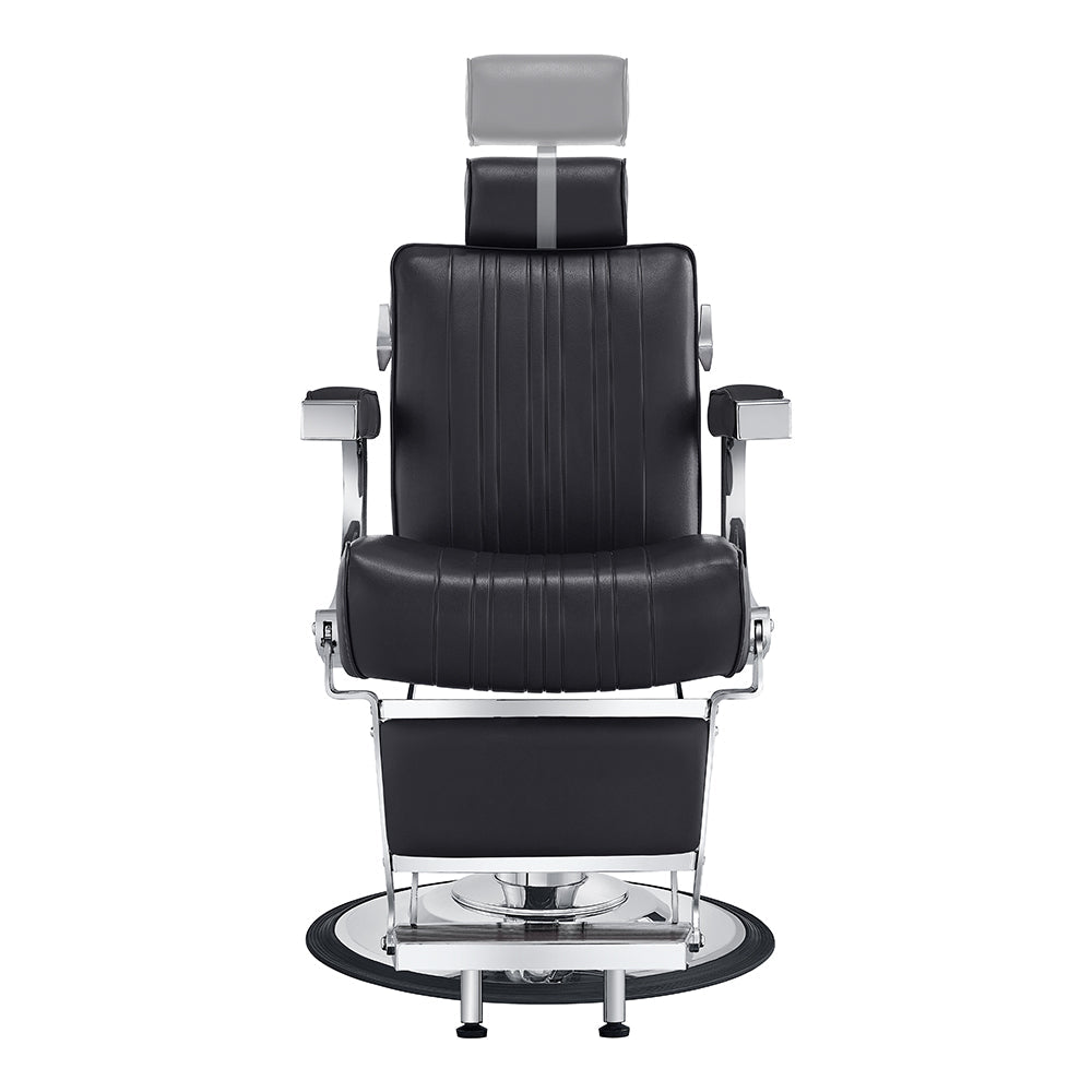 Kingston gray barber chair with the flip-up padded footrest and extended calf rest fully open