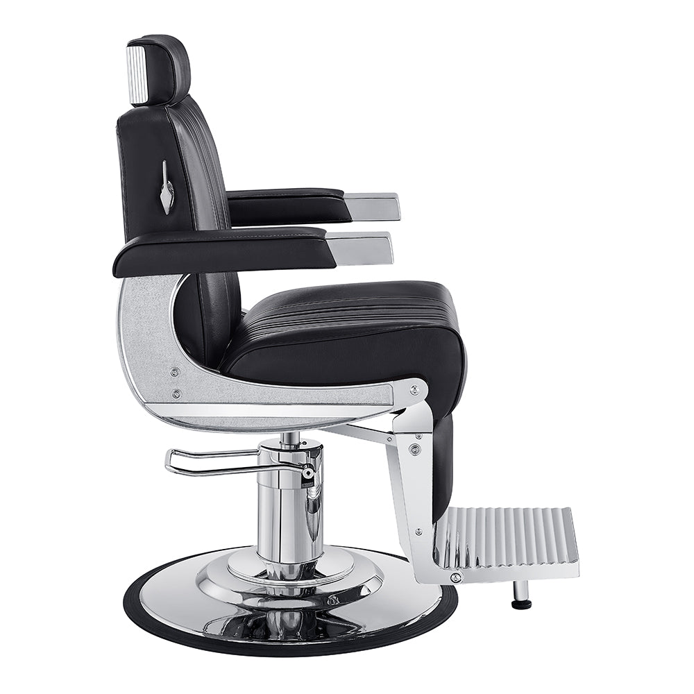 Close-up of the adjustable locking padded headrest on the Kingston gray barber chair