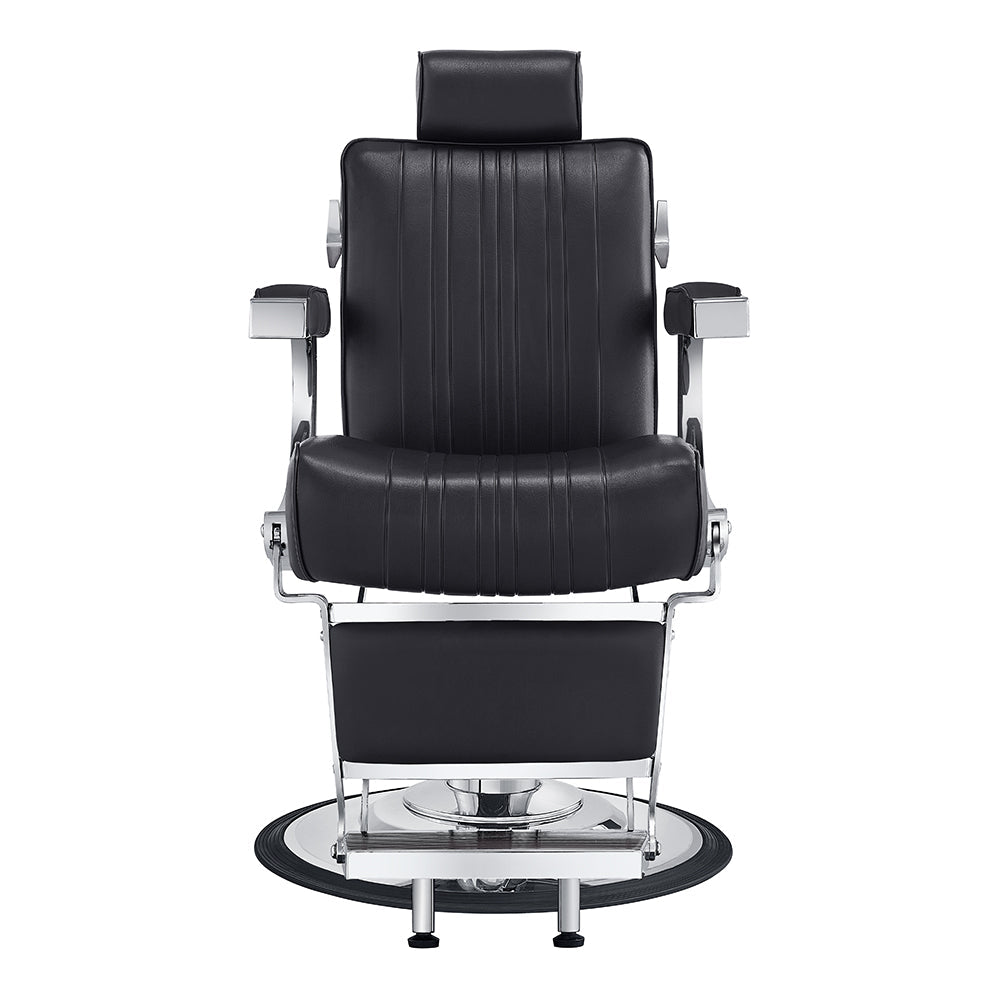 Side view of the Kingston gray barber chair showing the heavy-duty 580 lbs hydraulic chrome base