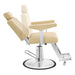 DIR 4All Purpose Reclining Chair - Beige barber chair with chrome base right side view reclined