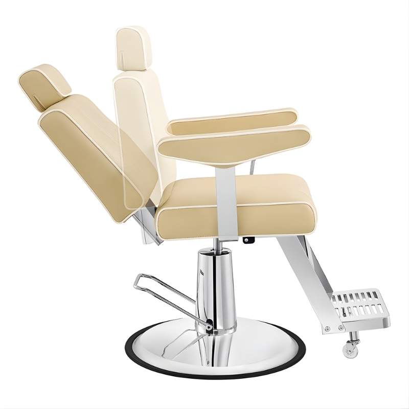 DIR 4All Purpose Reclining Chair - Beige barber chair with chrome base right side view reclined