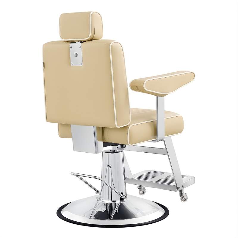 DIR 4All Purpose Reclining Chair - Beige barber chair with chrome base back view