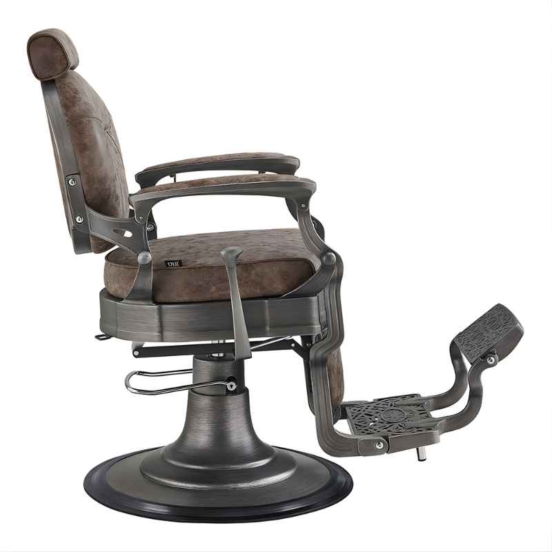 DIR Kaiser Retro Vintage Barber Chair | Antique European Style Barber Chair  - Barber chair with brown leather seat and metal frame on a white background