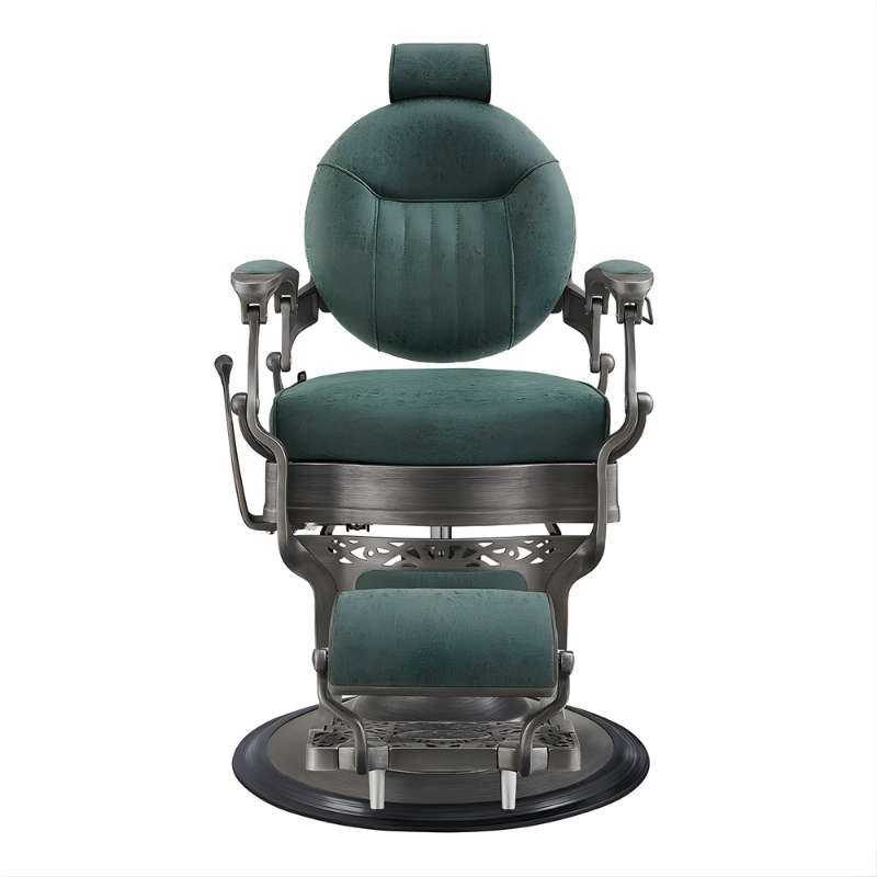 DIR Kaiser Retro Vintage Barber Chair | Antique European Style Barber Chair  - Barber chair with green cushioned seat and backrest on a white background