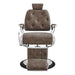 DIR Titan Hydraulic Barber Chair - Brown barber chair with chrome frame on a white background