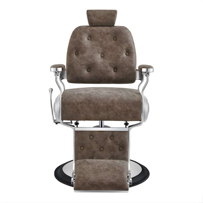 DIR Titan Hydraulic Barber Chair - Brown barber chair with chrome frame on a white background