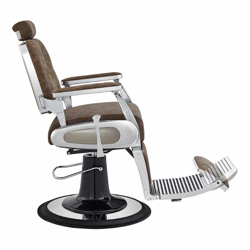 DIR Titan Hydraulic Barber Chair - Barber chair with brown leather seat and backrest on a white background