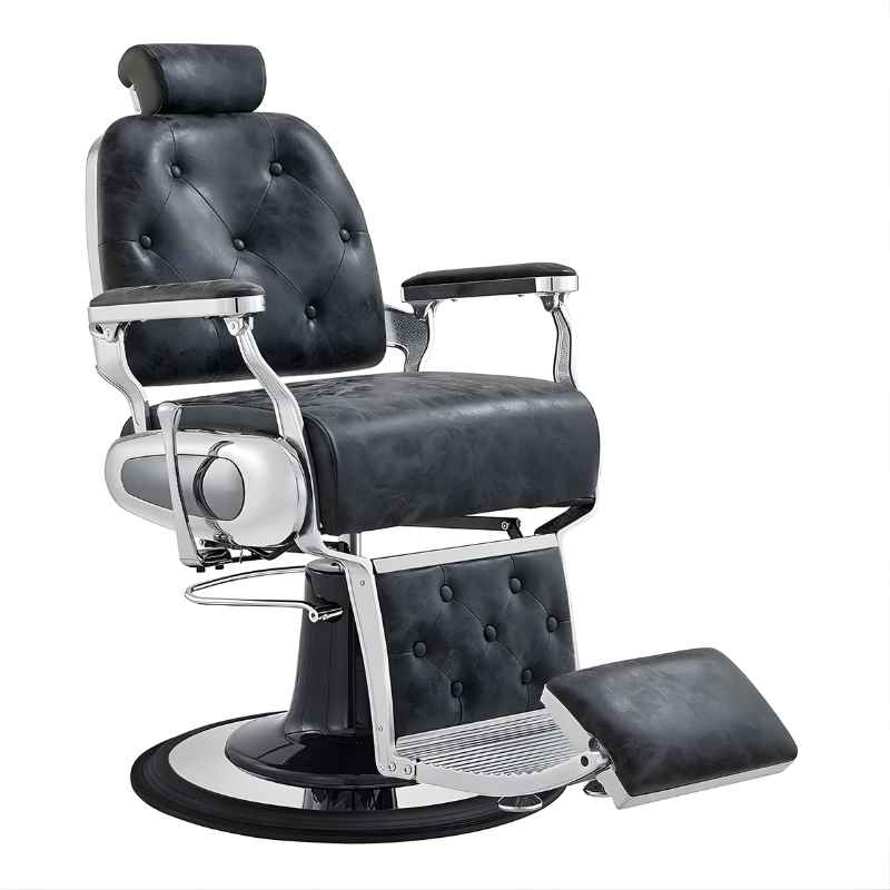 DIR Titan Hydraulic Barber Chair - Barber chair with black leather seat and armrests on a white background