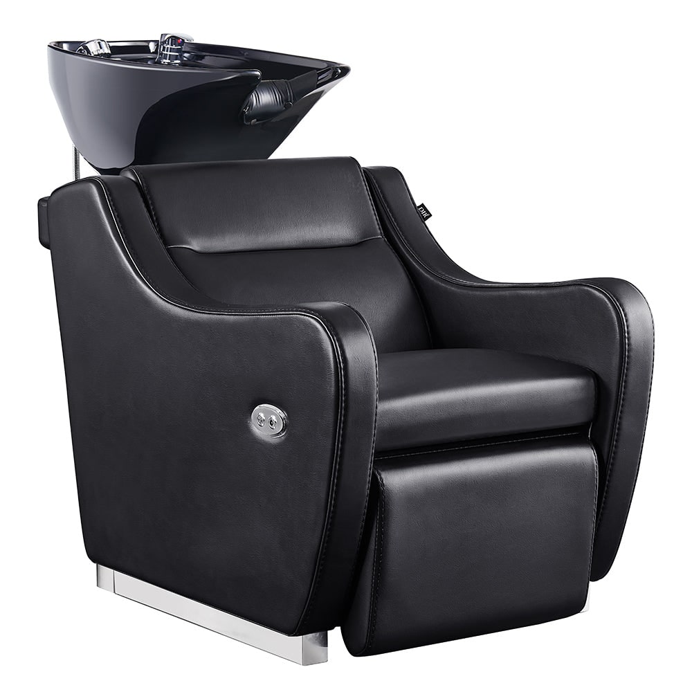 DIR Callisto electric shampoo chair with leg rest in retracted position showing compact design