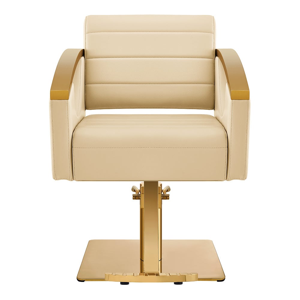 DIR salon styling chair beige with gold base - front view