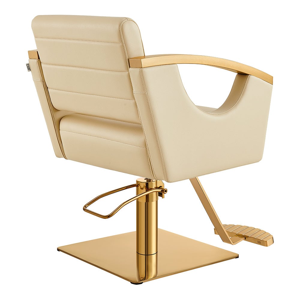 DIR salon styling chair beige with gold base - three quarter view