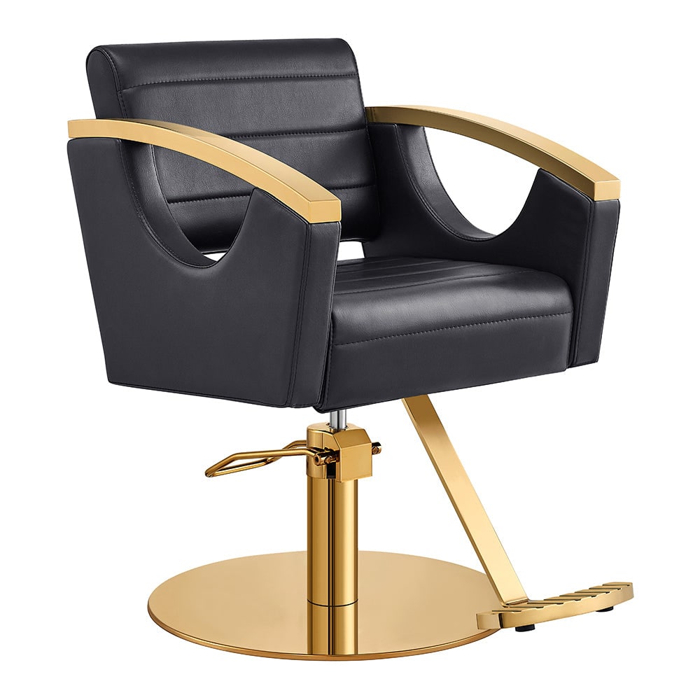 DIR salon styling chair black with gold base - front angled view