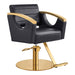 DIR salon styling chair black with gold base - front angled view