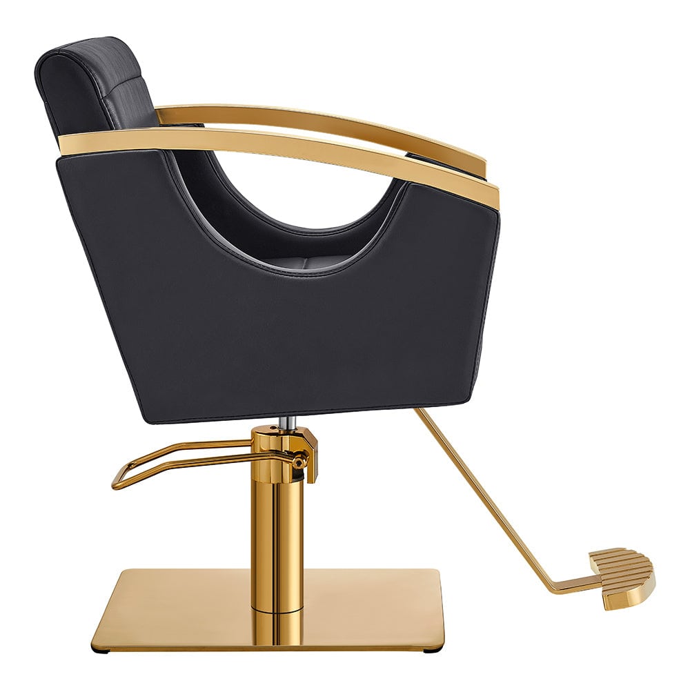 DIR salon styling chair black with gold base - full side view