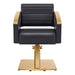 DIR salon styling chair black with gold base - side angled view