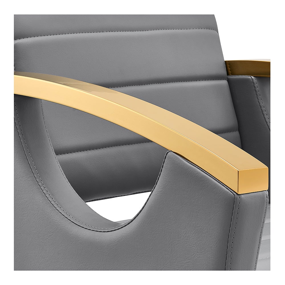 DIR salon styling chair gray with gold base - angled front view