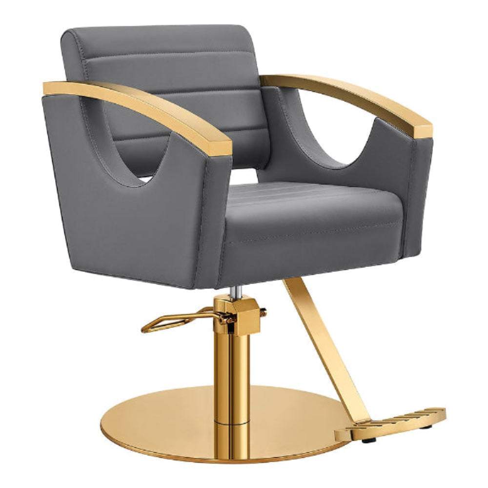 DIR salon styling chair gray with gold base - front view