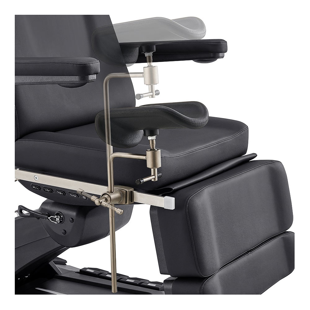 Geneva electric gynecology chair - front view with adjustable leg stirrups