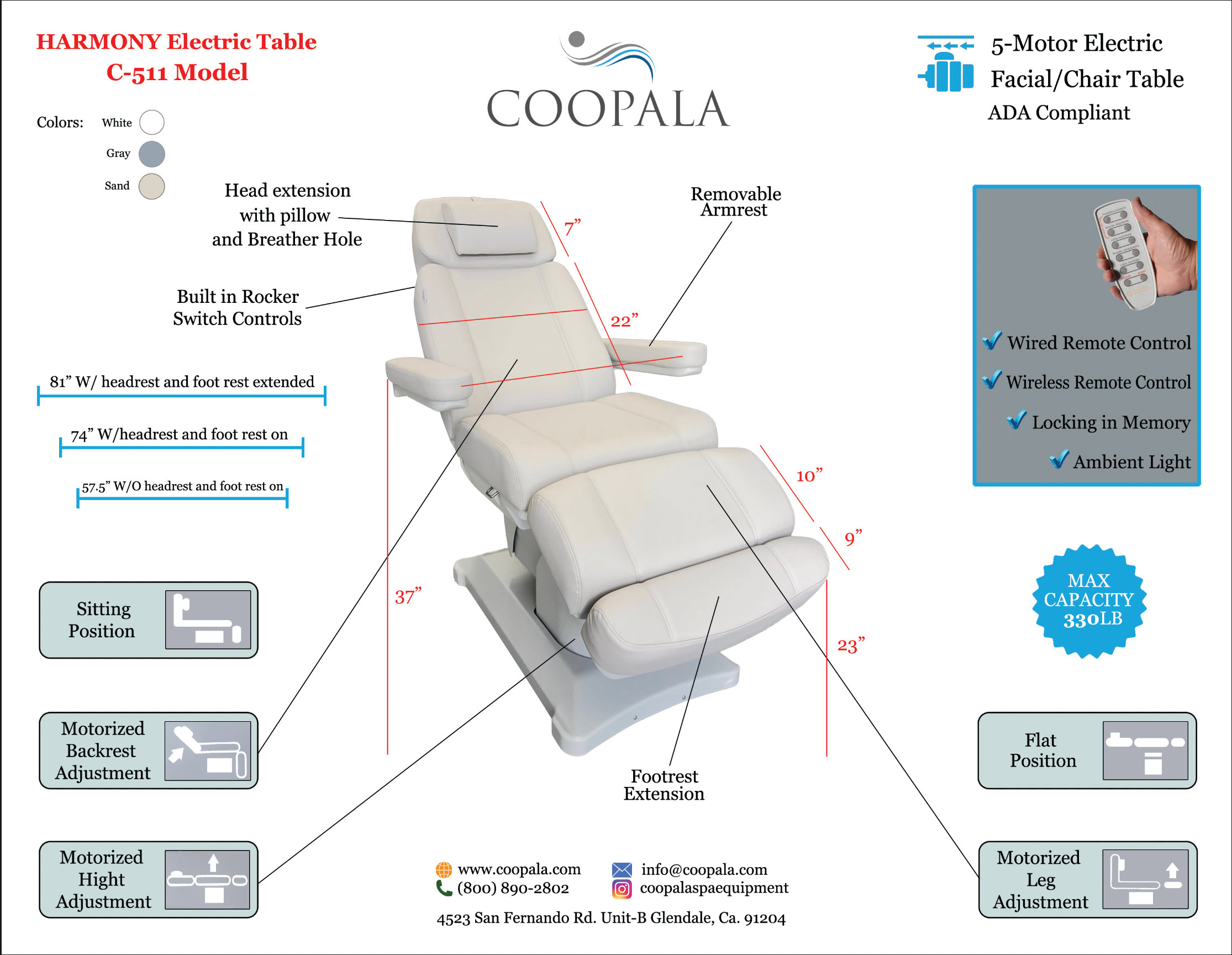 COOPALA HARMONY  Electric Facial chair/table C-511