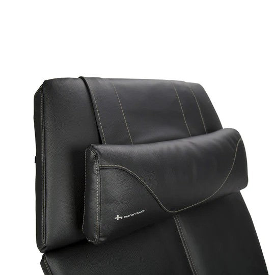 Human Touch Perfect Chair PC-PRO headrest detail in black premium leather.
