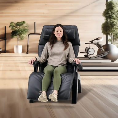 Woman relaxing in a zero gravity chair.