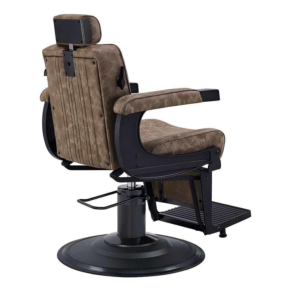 Luxuryvintage brown barber chair with chrome base 