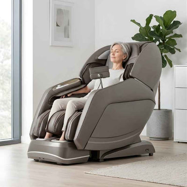 Osaki 4D + 3D Manhattan Duo - Electric Chair Massager - Woman relaxing indoor setting