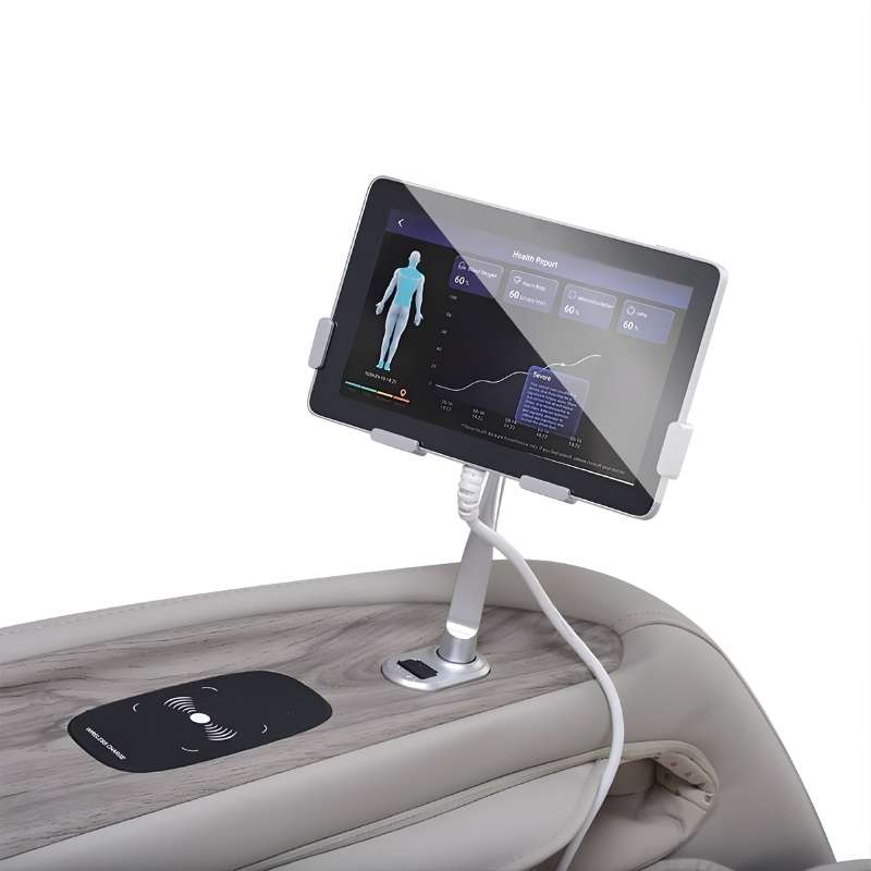 Osaki 4D + 3D Manhattan Duo - Electric Chair Massager - Taupe chair digital display and wireless charging capability
