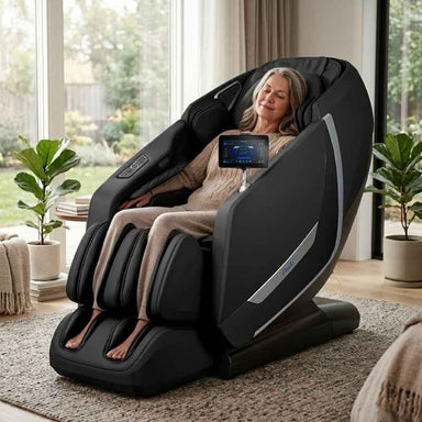 Osaki 5D+4D Kairos Duo - Electric Chair Massager - Woman relaxing indoor setting