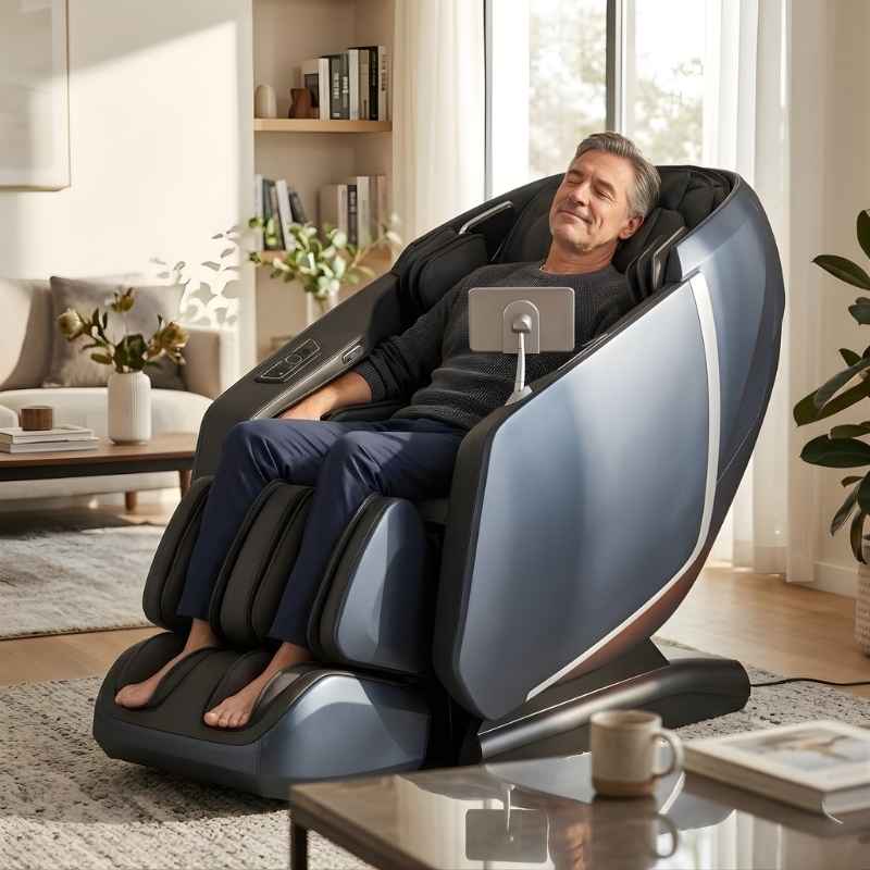 Man relaxing in an Osaki OS-Highpointe 4D electric massage chair