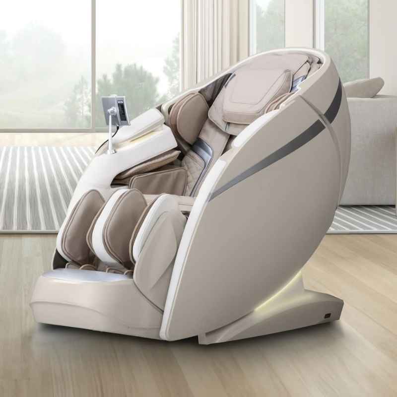 Osaki OS-Pro 4D+3D DuoMax - Electric Chair Massager - Taupe chair left side view indoor setting