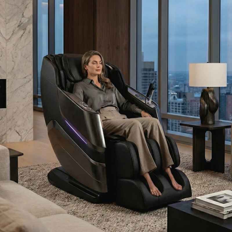 Osaki Titan TP-Epic 4D - Electric Chair Massager - Woman relaxing indoor view