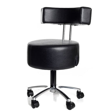 Professional esthetician stool with ergonomic lumbar support and hydraulic height adjustment