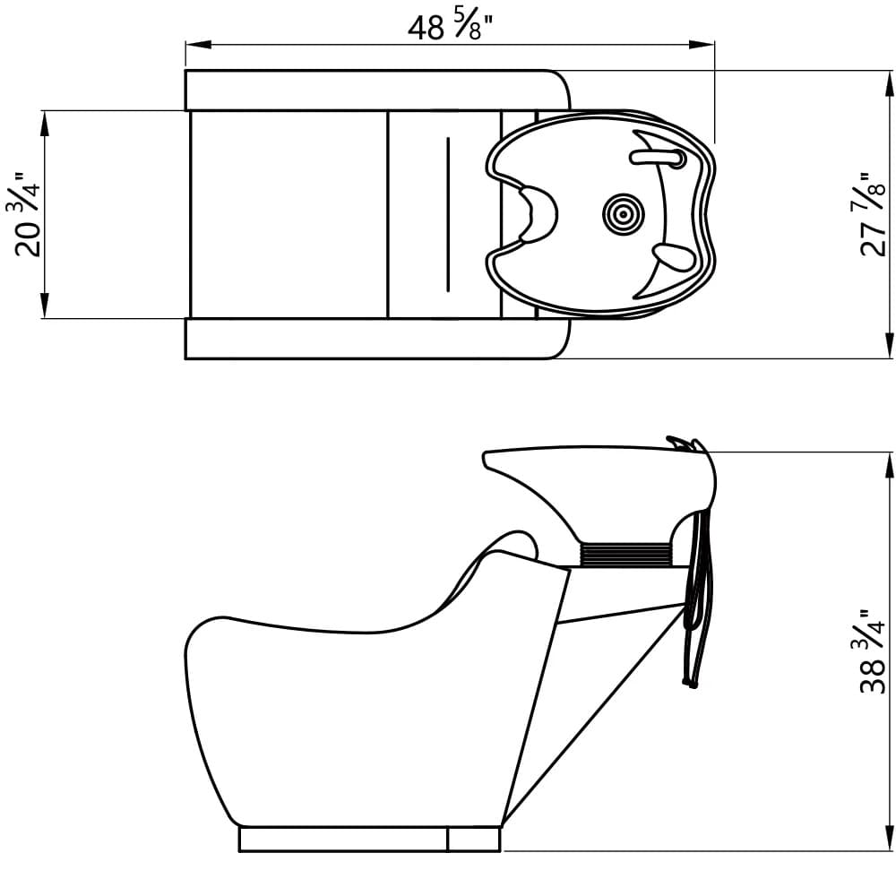 Professional measurements and space requirements for DIR Leona salon shampoo station