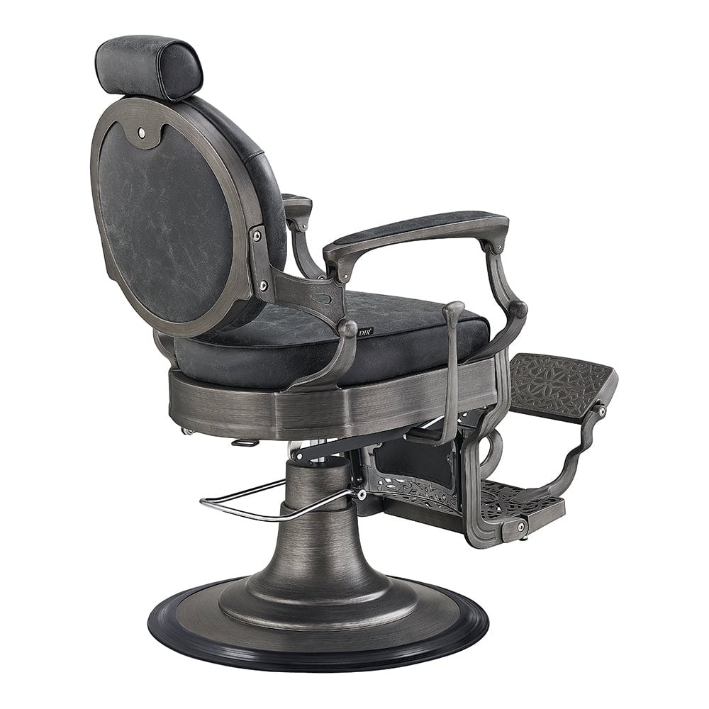 Professional retro barber chair Kaiser showing smooth surface seat and padded backrest