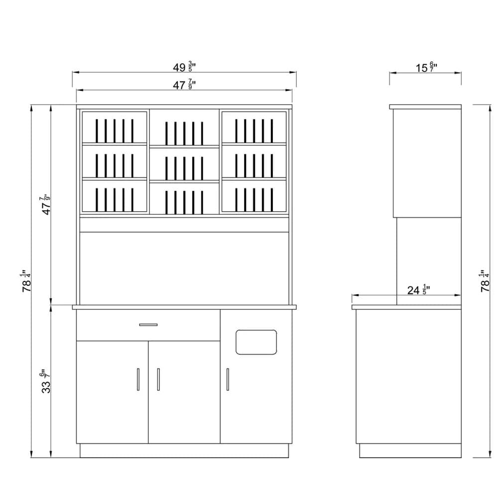 Technical dimensions diagram of the DIR Liberty Salon Hair Color Bar, including height, width, and storage layout